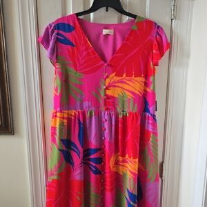 52SEVEN BRAND WOMEN'S PLUS SIZE PINK AND RED TROPICAL LONG DRESS SIZE 24W